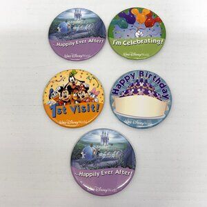 Disney Parks Walt Disney World 3" Pin Button Souvenirs (Lot of 5) 1st Visit, etc